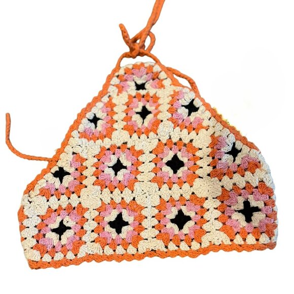 B.O.G. Collective Granny Squares Cotton Knit Halter Top Multicolor Size L - Picture 1 of 6